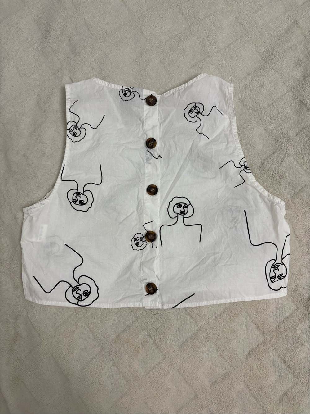 White Cropped Tank with Black Line Art Faces - Picture 2 of 2